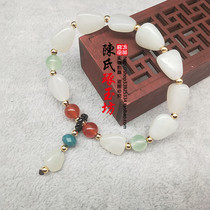 Hetian jade green and white jade accompanying bracelet bracelet hand jewelry heart-shaped ball elastic thread elastic bracelet for men and women