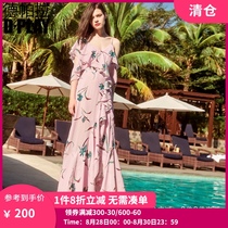 DPLAY de Palasha New Product Foundation printing Suspenders Leaky shoulder ruffle beach skirt chic dress