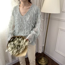 yesroom Homemade 22 Spring New Korean Super Fairy Stereo Petals V-Neck Skinny Perspective Shirt Sunscreen Shirt