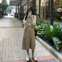 yesroom22 spring new Korean version of simple high waist cotton asymmetrical layer overskirt skirt A- line skirt