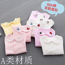 Spring Autumn Money Girl Shirt Pure Cotton 0-1-2-3 Year Old Woman Baby Long Sleeve Shirt White Undershirt Child Clothing