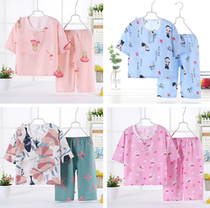 Special price 2020 Summer children cotton silk suit boy Miansilk pyjamas suit girls home conserved air conditioning baby
