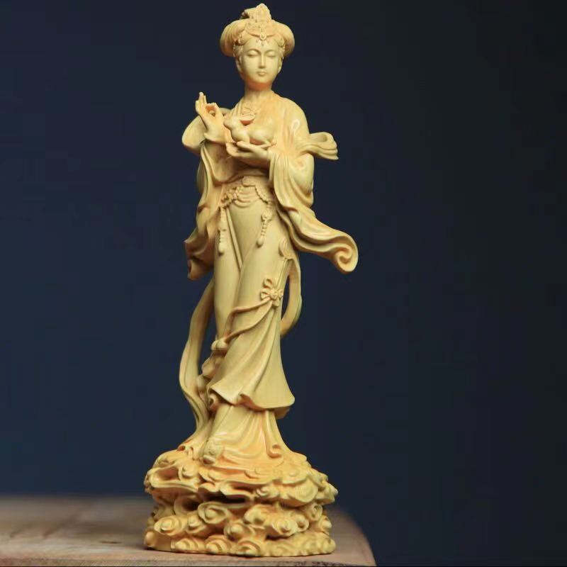 崖柏 木彫 人物 嫦娥 工芸品 置物 収蔵 コレクション 崖柏木雕嫦娥奔月實木鏤空雕刻仙女姐姐擺件家居裝飾工藝禮品擺飾送禮品