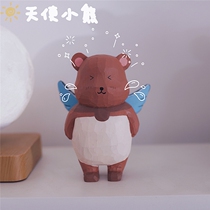 Joe original hand-made wood carving creative bear ornaments Handmade cartoon little devil bear gifts for people in the car