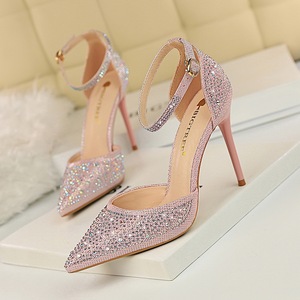 283-16 han edition high-heeled shoes high heel with shallow mouth sweet pointed shining diamond female sandals, hollow o