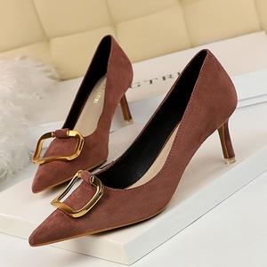 2368-1 han edition fashion show thin female professional OL fine with high heels suede shallow mouth pointed metal belt 