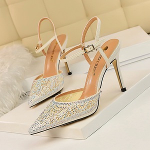 183-1 han edition fashion sexy women's shoes high heel with shallow pointed mouth mesh hollow out diamond one word 