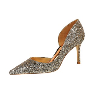 8862-1 in Europe and the sexy show thin heels nightclub shallow pointed mouth side hollow out dazzling sequins high-heel