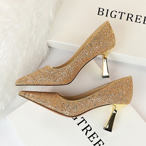 1878-1 the European and American wind fashion sexy shining sequins shallow mouth pointed high-heeled shoes women's 