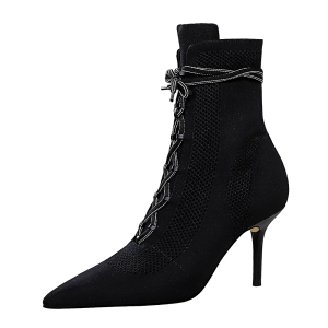 8788-6 han edition winter fashion joker female boots high heel bind to cross the thin pedicure wool short boots