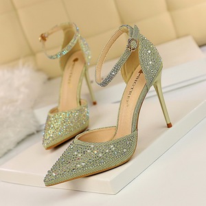 283-16 han edition high-heeled shoes high heel with shallow mouth sweet pointed shining diamond female sandals, hollow o