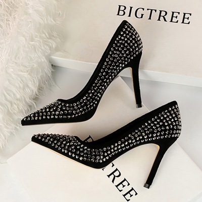 629-2 the European and American fashion high heels for women&apos;s shoes with suede shallow thin mouth pointed high dia