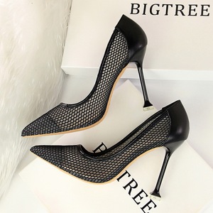 17175-6 European and American wind sexy high-heeled shoes high heel with shallow mouth tines nightclub show thin mesh ho