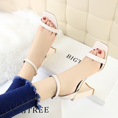 8868-9 han edition contracted shoes summertime joker thick with high-heeled party with square hollow out peep-toe one wo