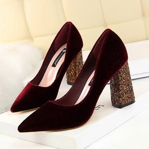 828-6 European and American wind sexy nightclubs with suede high heels for women’s shoes sequins thick with shallow mout