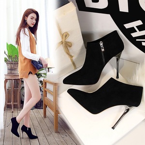 8663-2 the European and American fashion contracted wind fine with high heel boots pointed suede show thin and sexy nigh