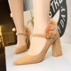 828-5 European and American fashion elegant dinner with suede shoes thick with high light pointed mouth rabbit hair one word with single shoes