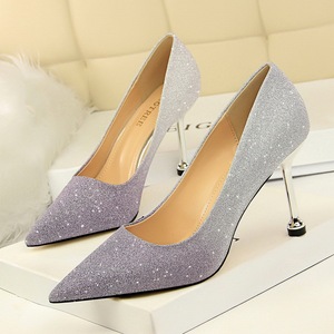 0755-1 han edition style high heel with shallow pointed mouth shining color gradient color matching single shoe heels fo