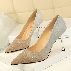 0755-1 han edition style high heel with shallow pointed mouth shining color gradient color matching single shoe heels fo