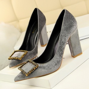 5239-10 han edition style elegant banquet high heels thick with with suede sexy thin diamond single shoe buckle