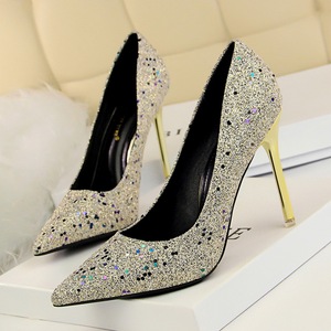 9196-2 han edition high heels for women’s shoes high heel with shallow mouth pointed sexy thin nightclub shiny piece of 