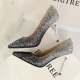 9219-10 European and American wind high shoes with shallow mouth pointed sexy thin nightclub color gradient sequined shoes