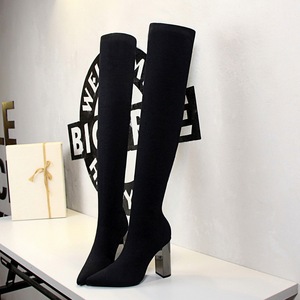3128-1 the European and American fashion simple metal with thick with sexy high-heeled tines nightclub show thin wool kn