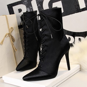 2362-63 in the canister boots with high heels satin pointed with cross strap sexy nightclub show thin ladie