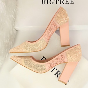 5239-12 in Europe and America to restore ancient ways with shallow high heels thick with pointed mouth mesh embroider li