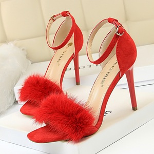 217-8 han edition sexy high heels for women's shoes high heel with suede party maomao one word with rabbit hair
