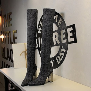 3128-1 the European and American fashion simple metal with thick with sexy high-heeled tines nightclub show thin wool kn