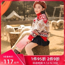 Girls Sweater Childrens Knitted Jacket 2021 New Korean High Collar Western Style Autumn Winter Womens Big Children Pullover Sweater