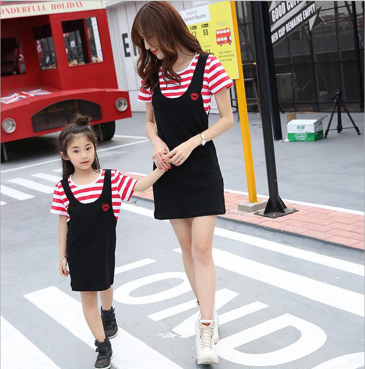 Summer Han Edition Mother-Child Dress Strip-collar Short-sleeved Dress Dress Dress Dress Two Pieces of Spring Dress