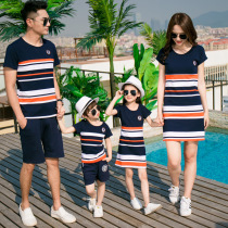 Pro-Submount summer dress Mother woman Han version Body Striped Dress Dress Pure Cotton Half Sleeves Son Compassionate Four-Mouth Family Suit