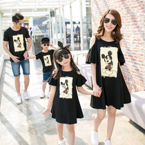 Pro-Submount Summer Clothing Pure Cotton Cartoon T-Shirt Mother Woman Medium Long Truffle Shoulder Dress Short Sleeve Blouse 4-Mouth Whole Family Clothing