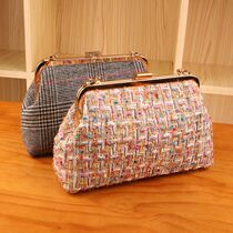 Small fragrant wind wool plaid 20 square head smooth diy hand-made mouth gold bag material bag no cutting no ironing new product