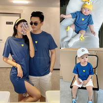 Parent-child dress summer mother and child dress foreign style Holiday Girl Korean baby conjoined ha suit short sleeve t-shirt