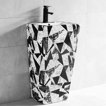 Personality art ceramic column basin home bathroom cubic square wash plate integrated floor-to-ceiling balcony washbasin