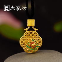 Everyones ancient method of love sachet gold pendant hollow silk retro gold jewelry pure gold neck fall gold 999