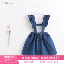 (Discount) (Mark Jenny French series) Baby summer dress girls Denim strap skirt 91222
