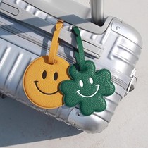 Korean fenice leather luggage tag suitcase checked anti-lost name tag bag pendant four-leaf clover smiley face