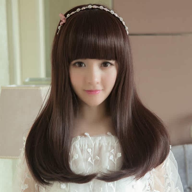 假发女中长直发齐刘海梨花头女式假发自然逼真修脸造型假发