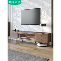 Light and luxurious TV cabinet minimalist modern small-family-type living room containing cabinet Walnut Wood Tea Table TV Cabinet Composition