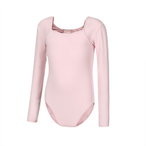 swiga autumn and winter childrens dance one-piece long-sleeved elastic ballet practice suit imitation cotton spandex bow pink