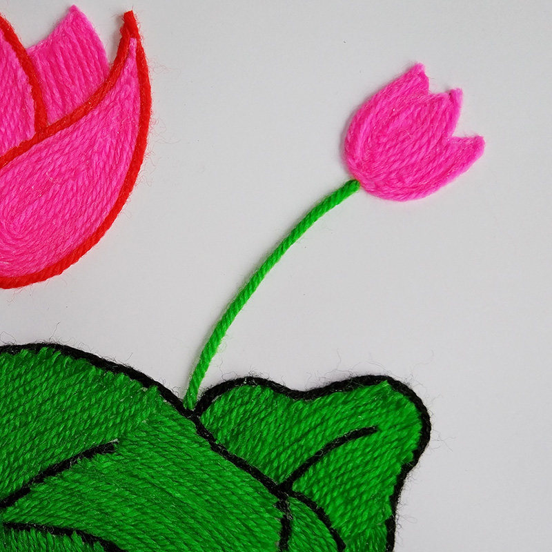 幼儿园儿童手工课材料包创意新奇益智diy毛线纽扣粘贴画 荷花