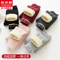 girls' fleece leggings autumn winter outerwear children's new winter baby lamb single fleece thickened pants