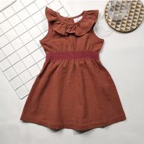 80062 foreign trade new cotton Hannah can parent-child ruffle collar waist solid color dress