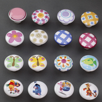Colorful flowers big round ceramic handle cartoon Drawer Wardrobe shoes cabinet door handle European style pastoral simple countryside