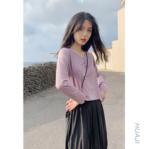 Flower kit black modal short bottom long sleeve T-shirt women thin interior base shirt spring ins top A178