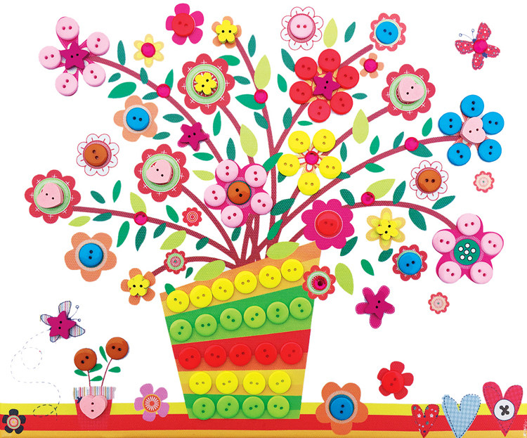 丑小丫木框纽扣画扣子画幼儿园儿童手工制作diy粘贴玩具材料包